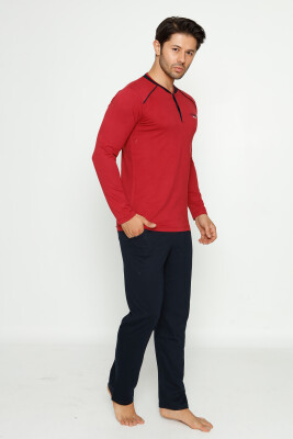 Erkek Pijama Takımı - Bordo Arma Nakışlı Likralı Uzun Kollu Penye 1129UY - Alimer (1)