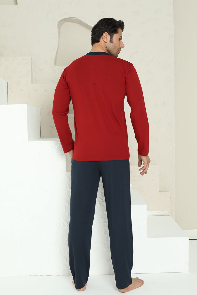 Erkek Pijama Takımı - Bordo Arma Nakışlı Likralı Uzun Kollu Penye 1194UK - 4
