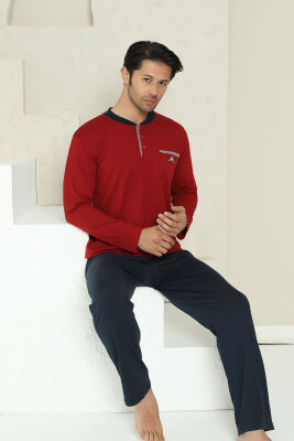 Erkek Pijama Takımı - Bordo Arma Nakışlı Likralı Uzun Kollu Penye 1194UY - Alimer (1)