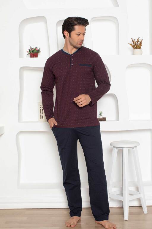 Erkek Pijama Takımı - Bordo Mini Puan Desen Penye Uzun Kollu 1204UY - 3