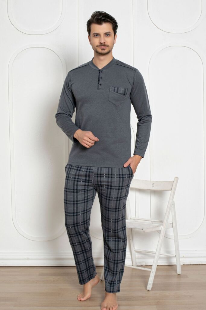 Erkek Pijama Takımı - Füme Kışlık Şardonlu Jakarlı Kumaş 1211UK - 1