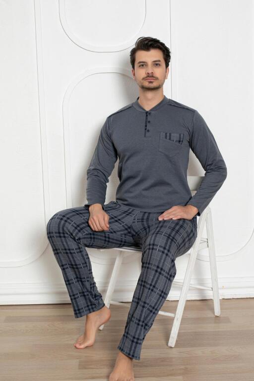 Erkek Pijama Takımı - Füme Kışlık Şardonlu Jakarlı Kumaş 1211UK - Alimer (1)