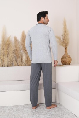 Erkek Pijama Takımı - Gri Arma Nakışlı Uzun Kollu Penye 1187UY - 4