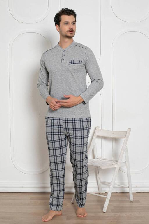 Erkek Pijama Takımı - Gri Kışlık Şardonlu Jakarlı Kumaş 1211UK - 3