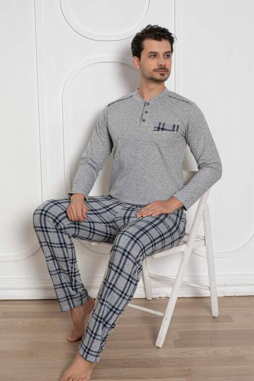 Erkek Pijama Takımı - Gri Kışlık Şardonlu Jakarlı Kumaş 1211UK - Alimer (1)