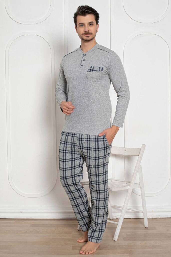 Erkek Pijama Takımı - Gri Kışlık Şardonlu Jakarlı Kumaş 1211UK - 1