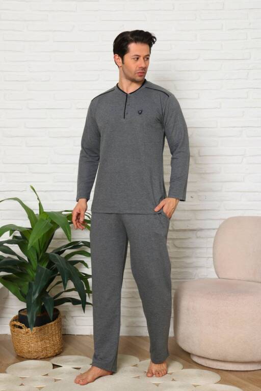 Erkek Pijama Takımı - Gri Uzun Kol İki İp Penye 1228UK - 3