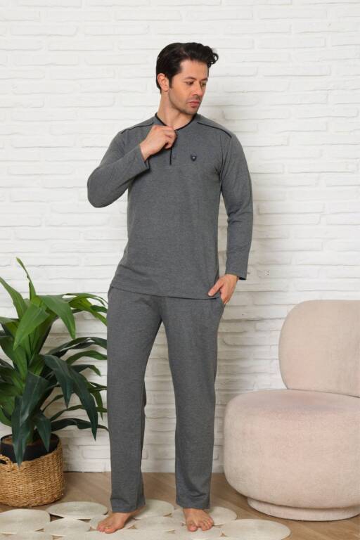 Erkek Pijama Takımı - Gri Uzun Kol İki İp Penye 1228UK - 4