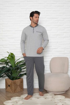 Erkek Pijama Takımı - Gri Uzun Kollu Cepli penye 1215UY - Alimer