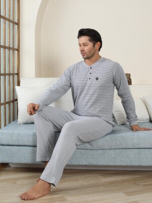 Erkek Pijama Takımı - Gri Çizgili Kışlık İnterlok 1221UK - 3