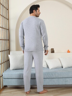 Erkek Pijama Takımı - Gri Çizgili Kışlık İnterlok 1221UK - 5