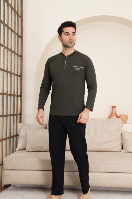 Erkek Pijama Takımı - Haki Arma Nakışlı Likralı Uzun Kollu Penye 1194UK - Alimer (1)