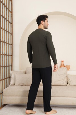 Erkek Pijama Takımı - Haki Arma Nakışlı Likralı Uzun Kollu Penye 1194UY - 5