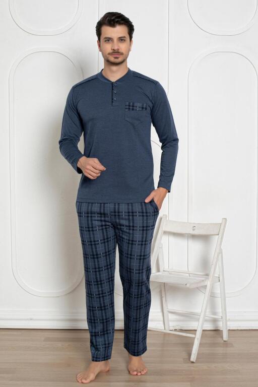 Erkek Pijama Takımı - İndigo Kışlık Şardonlu Jakarlı Kumaş 1211UK - 3