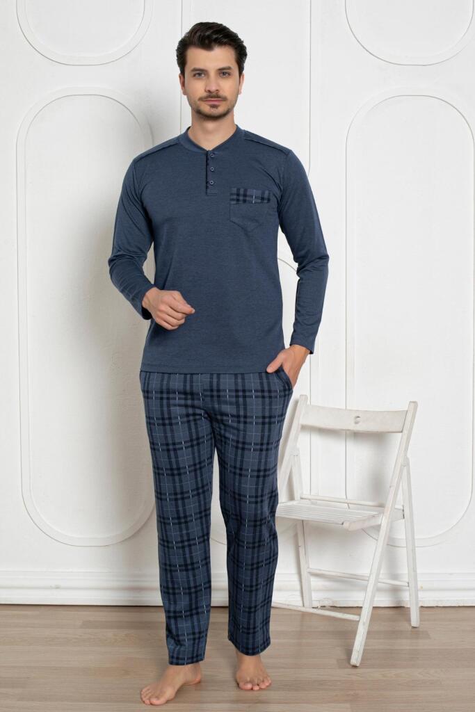 Erkek Pijama Takımı - İndigo Kışlık Şardonlu Jakarlı Kumaş 1211UK - 3