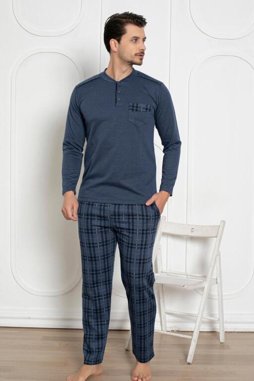 Erkek Pijama Takımı - İndigo Kışlık Şardonlu Jakarlı Kumaş 1211UK - 4