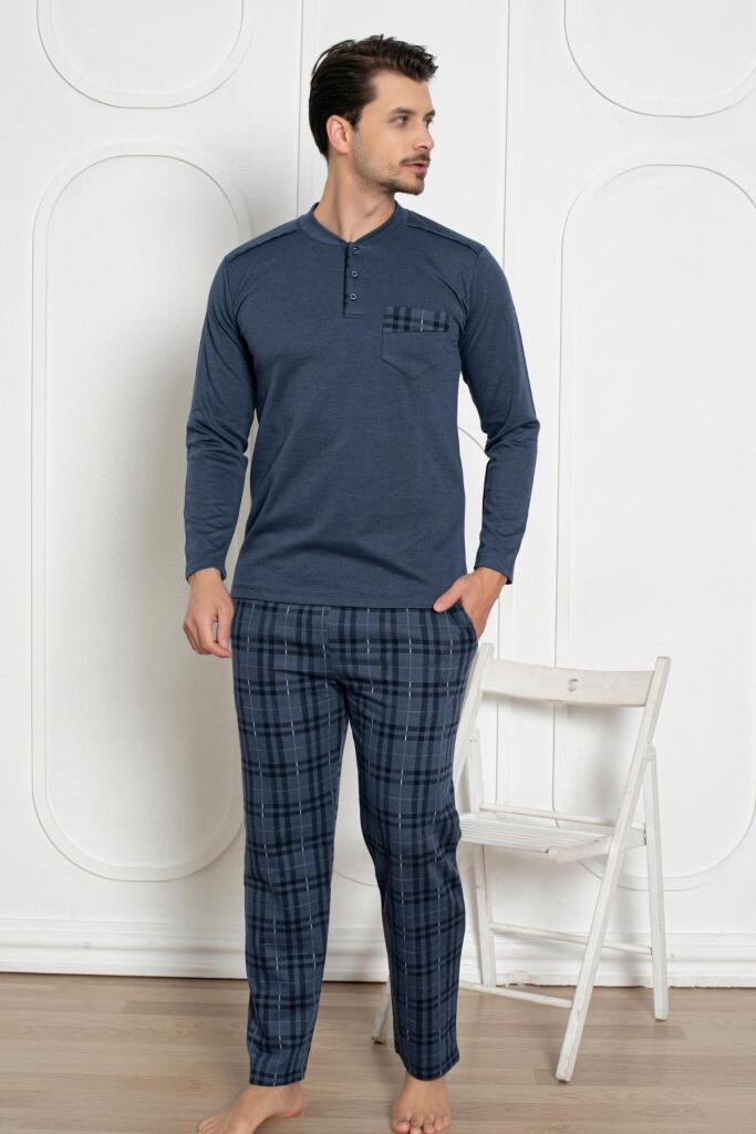 Erkek Pijama Takımı - İndigo Kışlık Şardonlu Jakarlı Kumaş 1211UK - 4