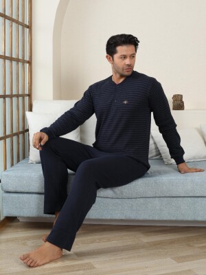 Erkek Pijama Takımı - Lacivert Çizgili Kışlık İnterlok 1221UK - 3