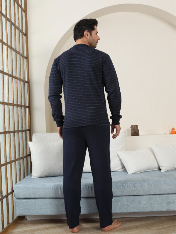 Erkek Pijama Takımı - Lacivert Çizgili Kışlık İnterlok 1221UK - 5
