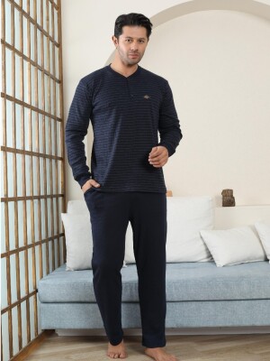 Erkek Pijama Takımı - Lacivert Çizgili Kışlık İnterlok 1221UK - 4