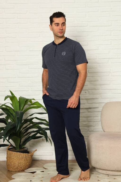 Erkek Pijama Takımı - Lacivert Kısa Kollu Penye 1219KY - 2