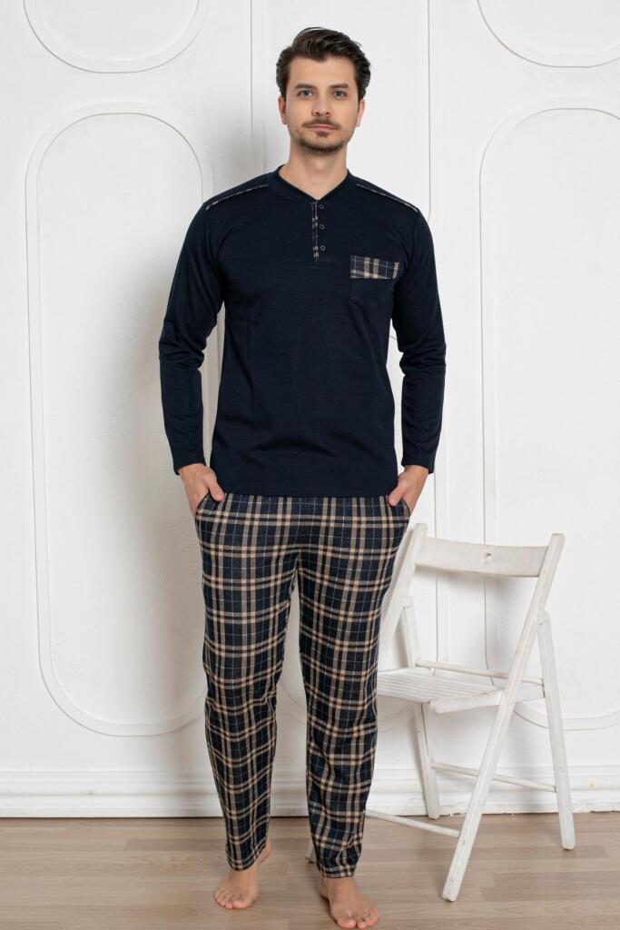 Erkek Pijama Takımı - Lacivert Kışlık Şardonlu Jakarlı Kumaş 1211UK - 3