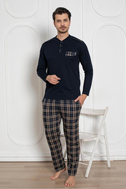 Erkek Pijama Takımı - Lacivert Kışlık Şardonlu Jakarlı Kumaş 1211UK - Alimer