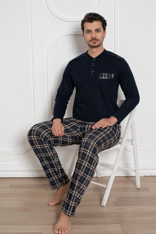 Erkek Pijama Takımı - Lacivert Kışlık Şardonlu Jakarlı Kumaş 1211UK - Alimer (1)
