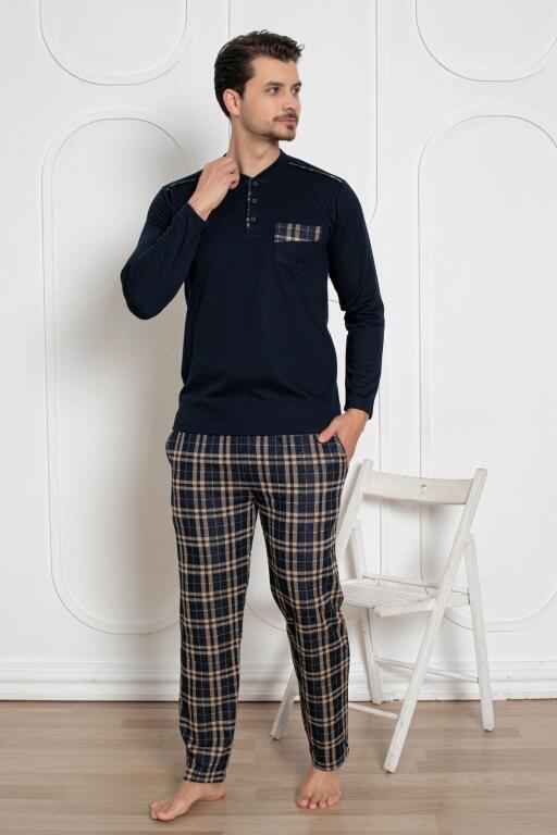 Erkek Pijama Takımı - Lacivert Kışlık Şardonlu Jakarlı Kumaş 1211UK - 4