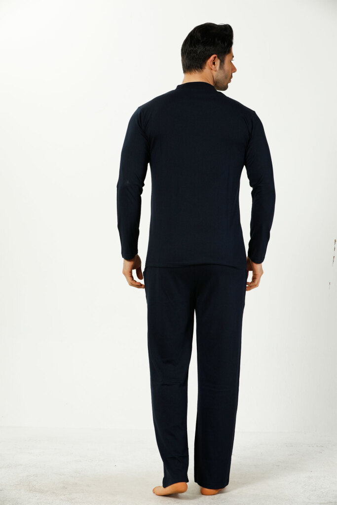 Erkek Pijama Takımı - Lacivert Nakışlı Uzun Kollu Penye 1102UY - 5
