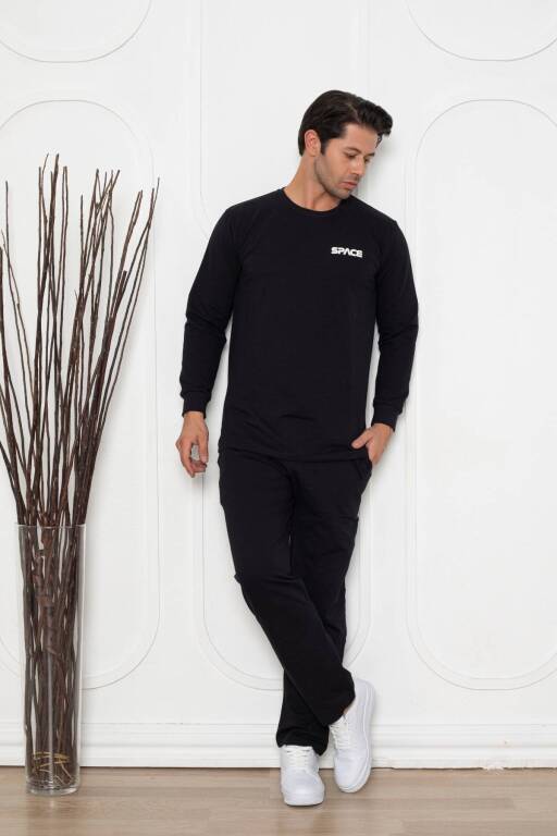 Erkek Pijama Takımı - Siyah Space Likralı Penye 1209UKL - 4