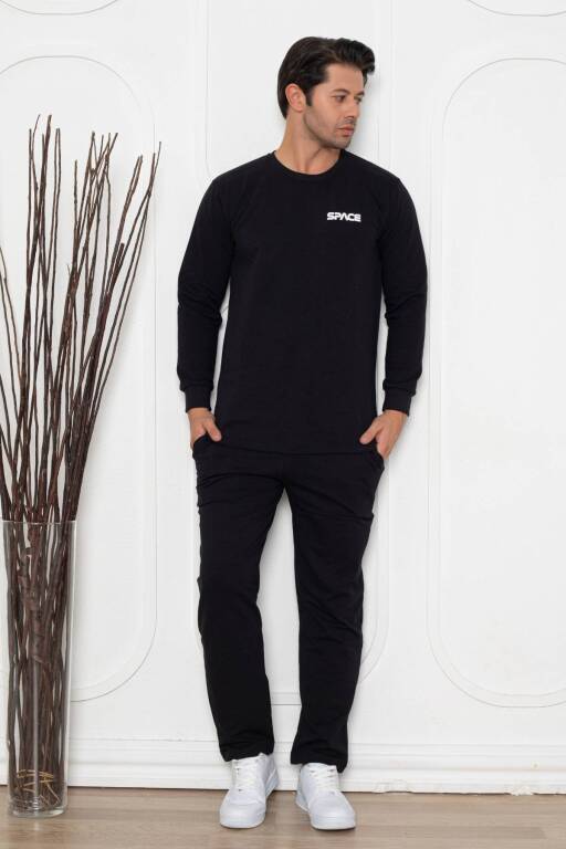 Erkek Pijama Takımı - Siyah Space Likralı Penye 1209UKL - 5