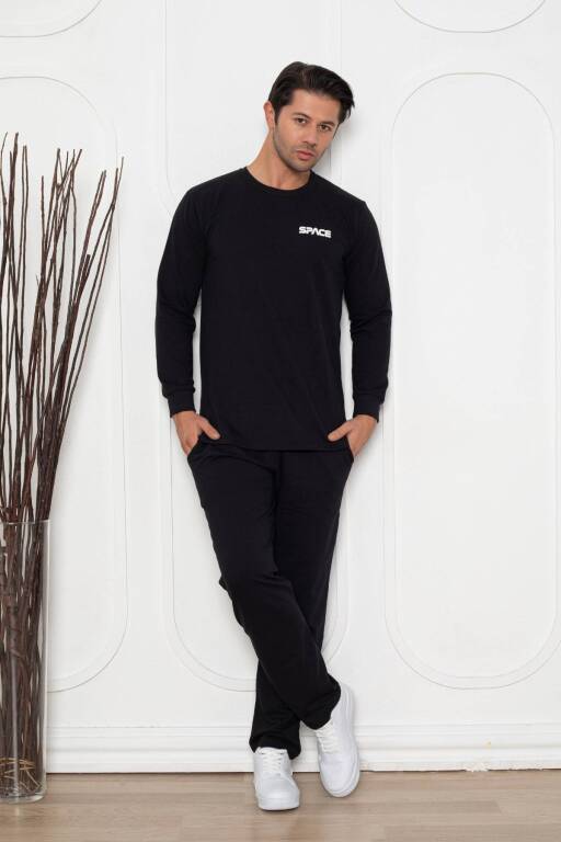 Erkek Pijama Takımı - Siyah Space Likralı Penye 1209UKL - Alimer (1)