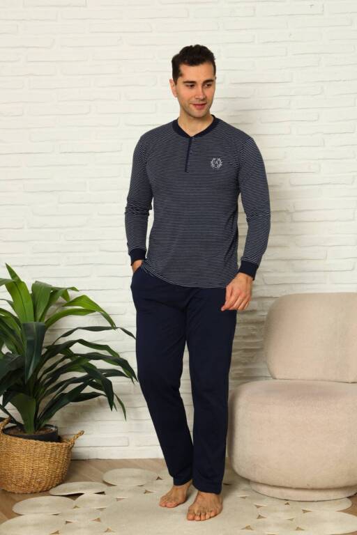 Erkek Pijama Takımı - Lacivert Uzun Kollu Penye 1219UY - 1