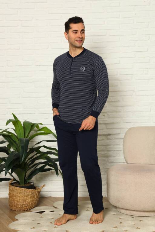Erkek Pijama Takımı - Lacivert Uzun Kollu Penye 1219UY - 2