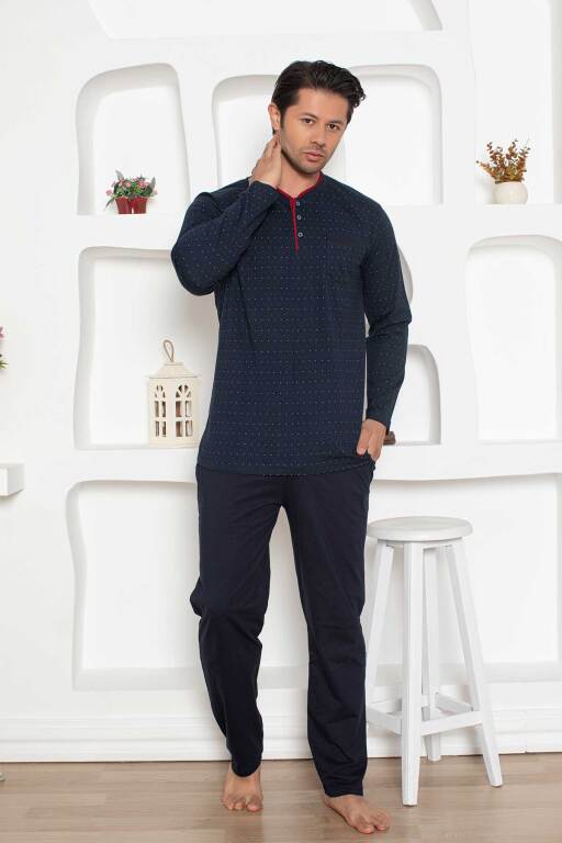 Erkek Pijama Takımı - Lacivert Mini Puan Desen Penye Uzun Kollu 1204UY - 3