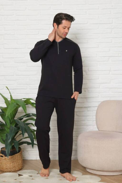 Erkek Pijama Takımı - Siyah Uzun Kol İki İp Penye 1228UK - 4