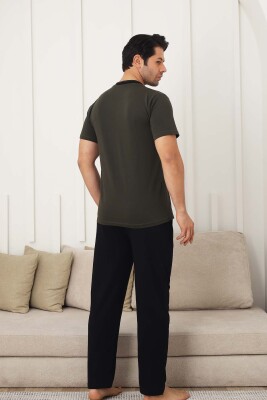 Erkek Pijama Takımı - Yeşil Arma Nakışlı Likralı V Yaka Kısa Kollu 1212KY - 5