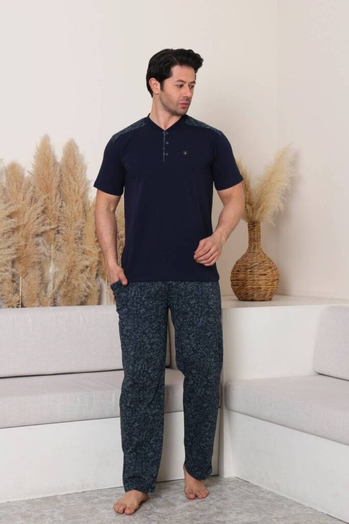 Erkek Pijama Takımı - Yeşil Kamuflaj Desen Likralı Kısa Kollu Penye 1229KYL - 3