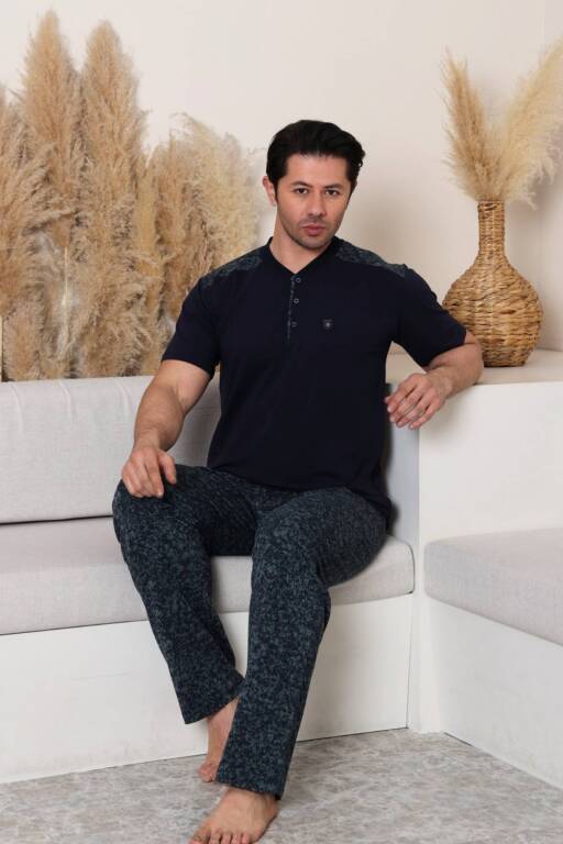 Erkek Pijama Takımı - Yeşil Kamuflaj Desen Likralı Kısa Kollu Penye 1229KYL - 4