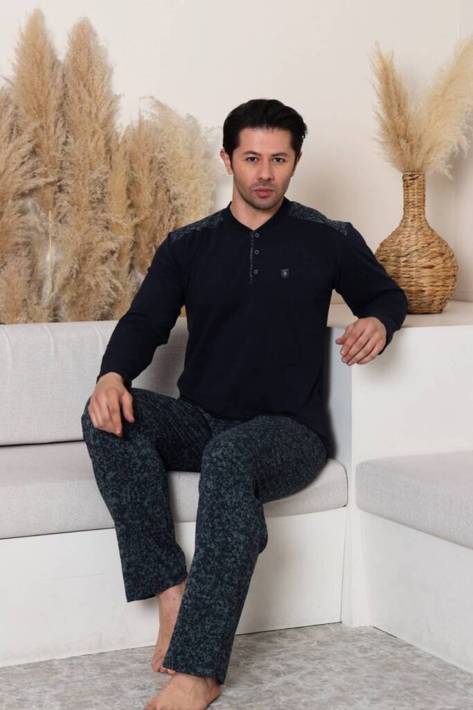 Erkek Pijama Takımı - Yeşil Kamuflaj Desen Likralı Uzun Kollu Penye 1229UYL - 3