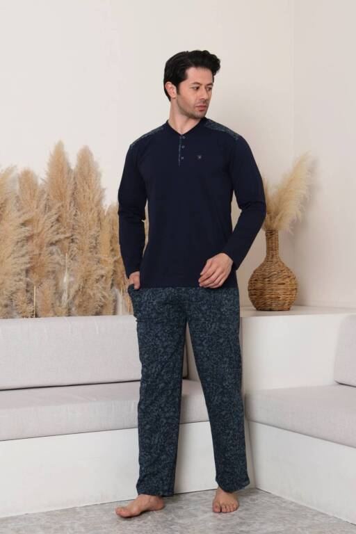 Erkek Pijama Takımı - Yeşil Kamuflaj Desen Likralı Uzun Kollu Penye 1229UYL - 4