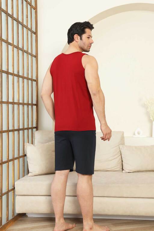 Erkek Şort Takımı - Bordo Focus Baskılı Askılı Penye Takım 1070ŞT - 4