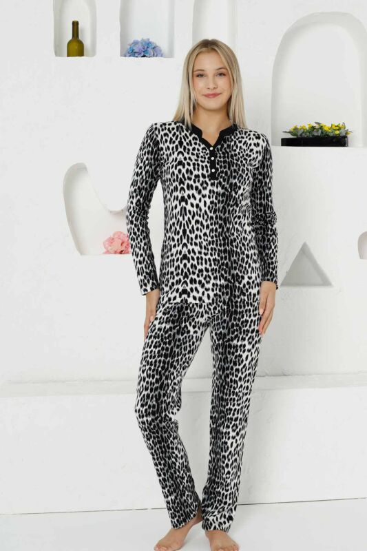 Gri Leopar Uzun Kollu Bayan Pijama Takımı 2761UK - 3