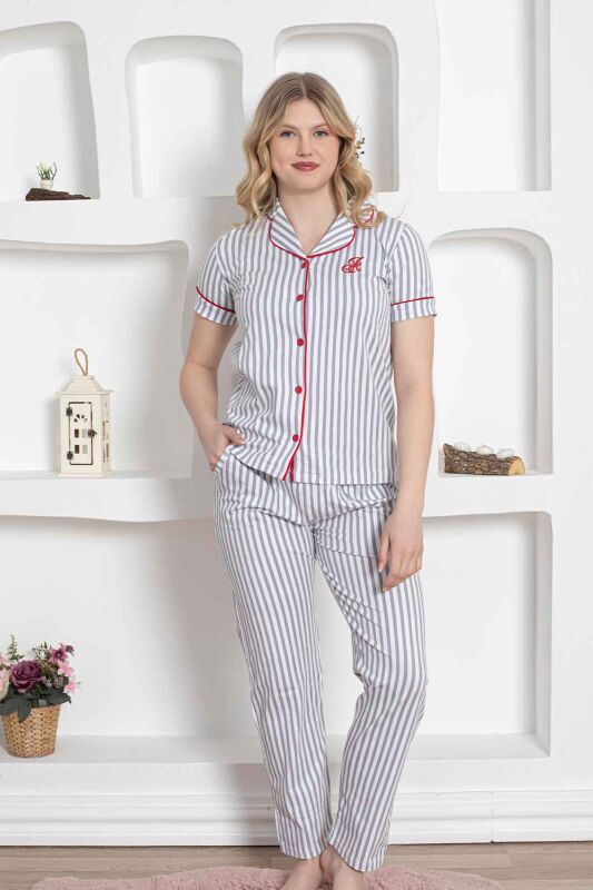 Gri Çizgili Gömlek Pijama Takımı 2568KY - 1