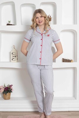 Gri Çizgili Gömlek Pijama Takımı 2568KY - 4