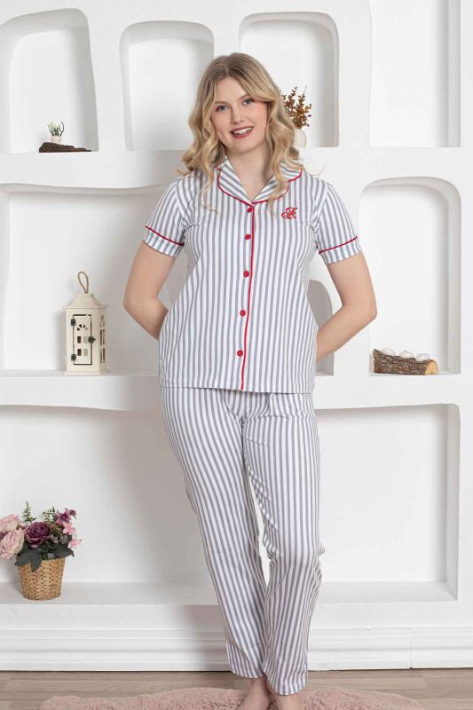 Gri Çizgili Gömlek Pijama Takımı 2568KY - 4