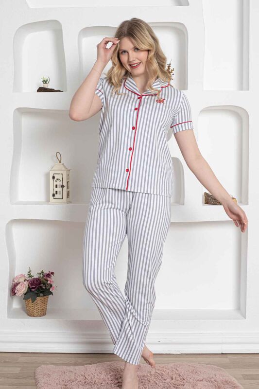 Gri Çizgili Gömlek Pijama Takımı 2568KY - 2