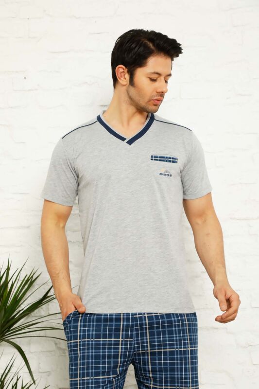 Gri Ekoseli Bermuda Erkek Pijama Takımı 1167B - 4
