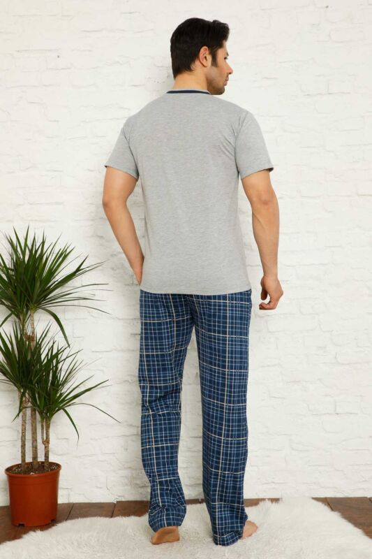 Gri Ekoseli Kısa Kollu Erkek Pijama Takımı 1167KY - 4